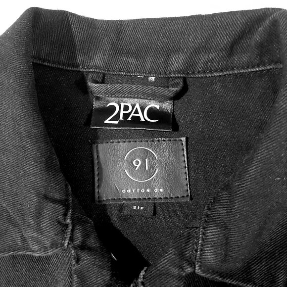 rare Tupac 2pac Thug Life Black Denim Jean Jacket Sz Small Men to Medium Unisex - Picture 4 of 9